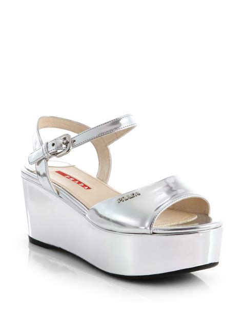 prada silver platform sandals|prada platform wedge sandals.